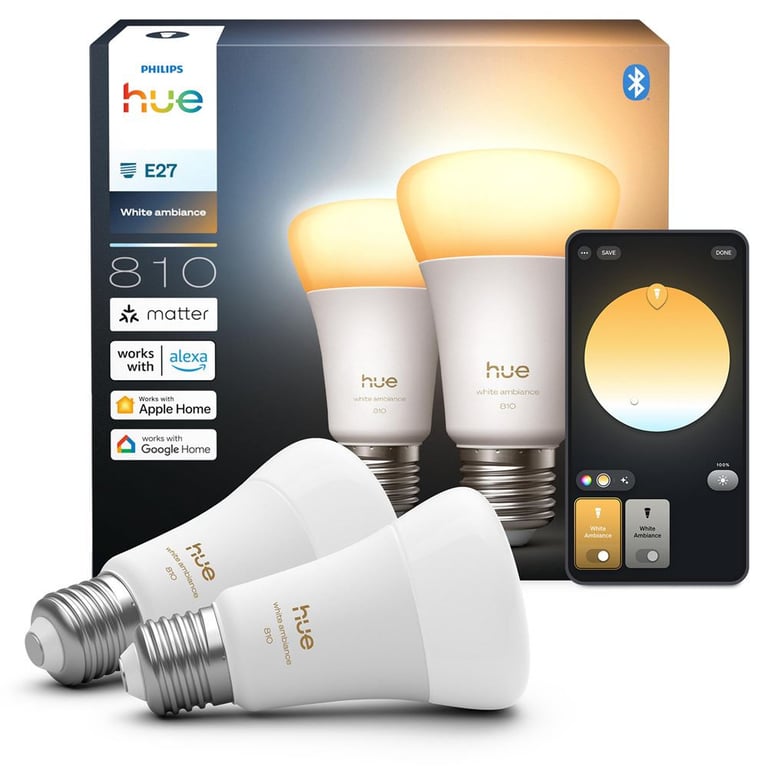 Pack de 2 ampoules connectées Philips Hue HWA 9,5 W E27 Blanc - Neuf