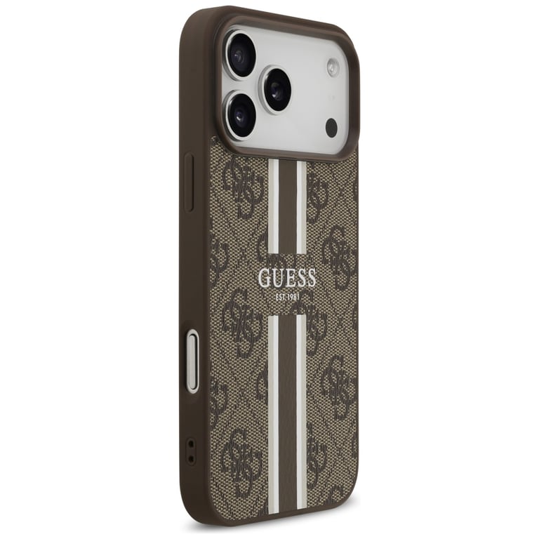 Guess Coque Hardcase 4G Printed Stripes MagSafe pour iPhone 17 Pro Max Marron - vue 4