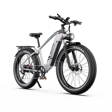 Bicicleta eléctrica DUOTTS F26 Lite Silver de 500 W, 48 V 18 Ah, neumáticos todoterreno de 26 pulgadas de ancho, autonomía de 80-90 km, frenos de disco hidráulicos, Shimano de 7 velocidades.