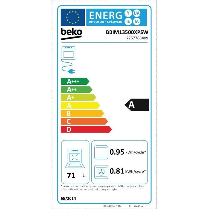 Four encastrable multifonction Pyrolyse BEKO BBIM13500XPSW Inox / Porte froide 59 4 x 56 7 x 59 5 cm - vue 5
