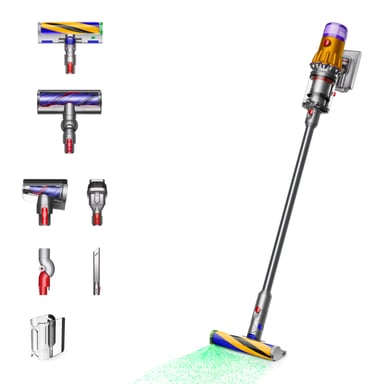 Dyson V12 Detect Slim Absolute Aspiradora escoba 2 en 1 Batería Secar Sin bolsa 0,35 L 545 W Níquel, Amarillo