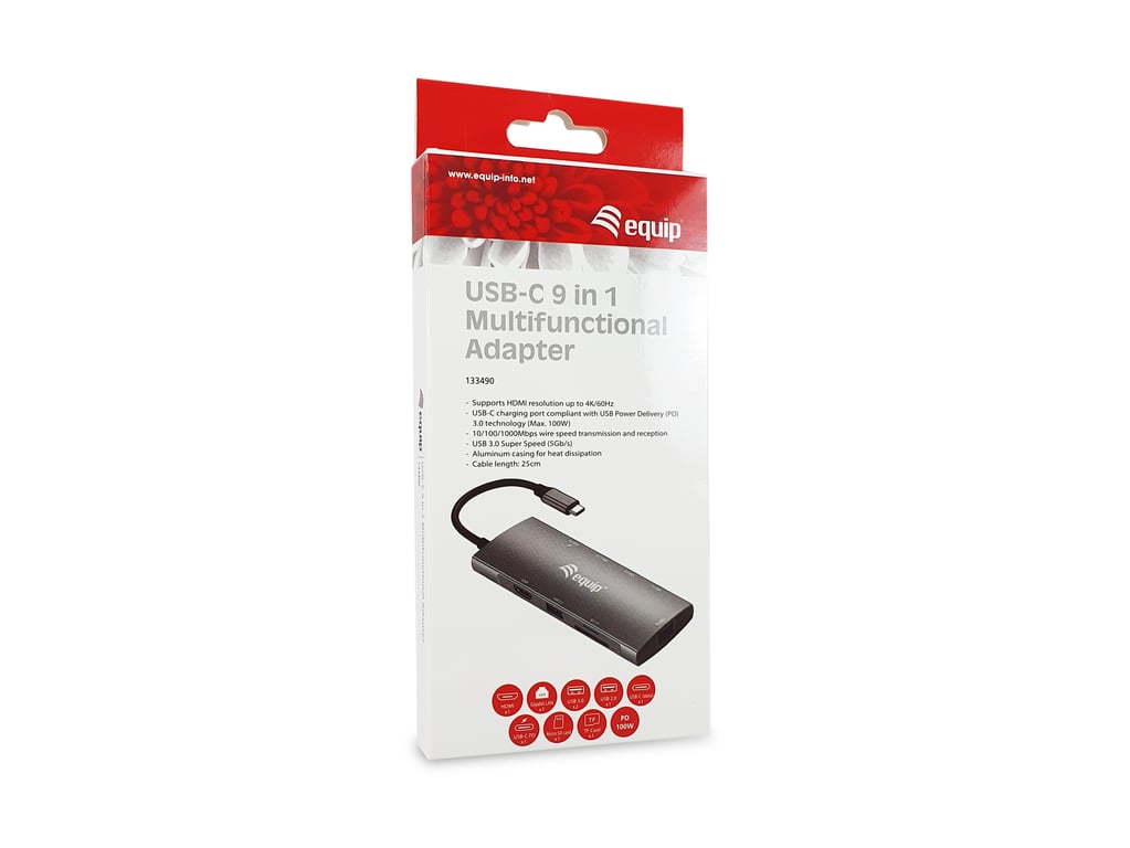 Equip Adaptateur multifonctionnel USB C 9 en 1 HDMI 4K60Hz Gigabit LAN USB 3.2 GEN1 SDTF USB PD Neuf - vue 3