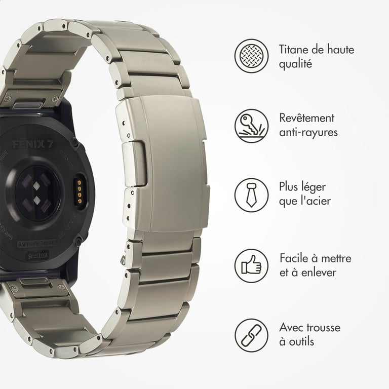 Bracelet Accezz pour Garmin 22mm Titane mat - vue 3