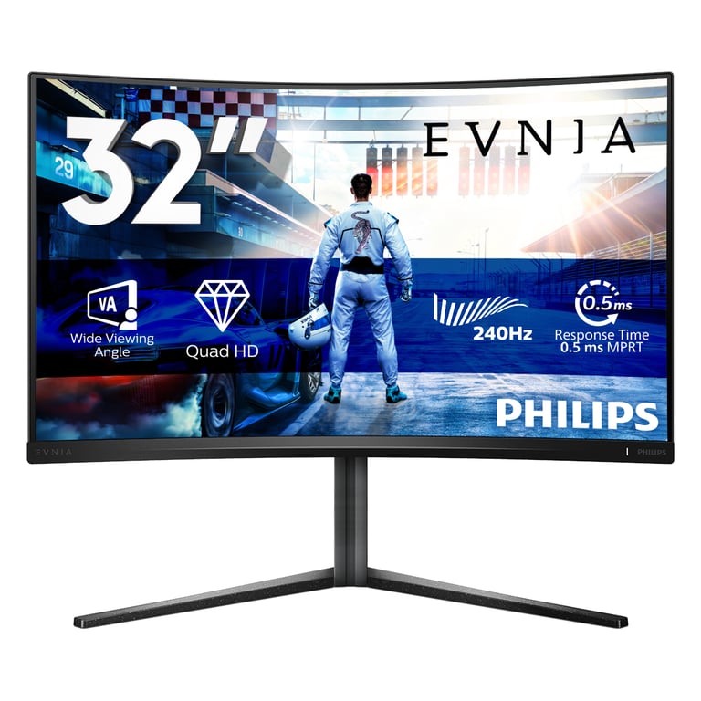 Philips Evnia 32M2C5500W 32 Pouces QHD Curved Gaming Monitor 0 5 ms MPRT 240 Hz FreeSync Prem. Pro. HDR400 2560x1440 HDMI DisplayPort Hub USB - vue 2