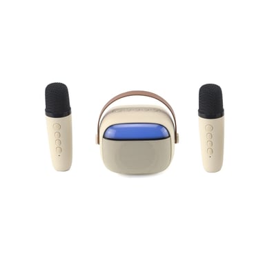 Mini Altoparlante Karaoke a LED Ricaricabile con 2 Microfoni - Beige