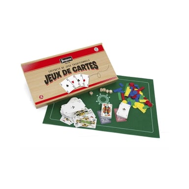 Coffret de Jeux de Cartes en Bois avec Accessoires Complets