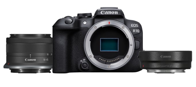 Canon EOS R10 + RF-S 18-45mm F4.5-6.3 IS STM + EF- R MILC 24,2 MP CMOS 6000 x 4000 pixels Noir