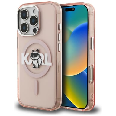 Custodia Karl Lagerfeld IML Choupette Sketch Logo MagSafe per iPhone 16 Pro, rosa