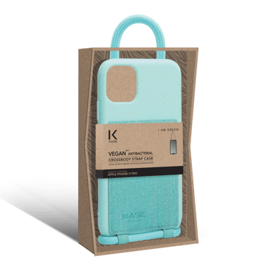 Coque antibactérienne Vegan bio en bandouliére pour Apple iPhone 11, Vert brumeux