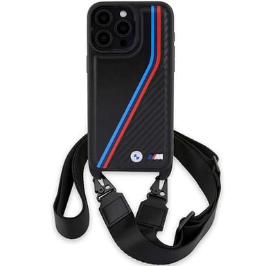 Étui BMW pour iPhone 15 Pro 6.1'' noir étui rigide M Edition Carbon Tricolor Lines & Strap