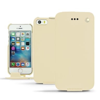 Housse cuir Apple iPhone SE - Rabat vertical - Beige - Cuir lisse
