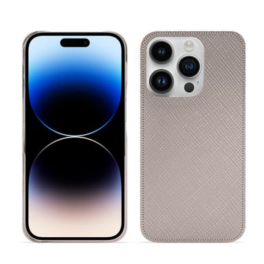 Coque cuir Apple iPhone 15 Pro -  - Gris - Cuir saffiano