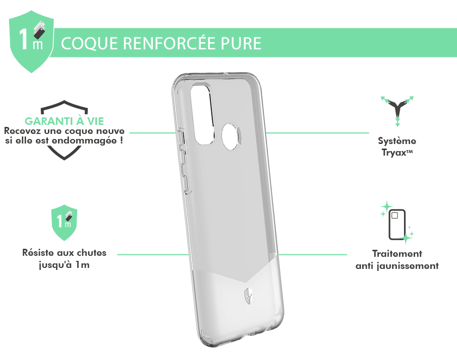 Funda reforzada PURE con garantía de por vida transparente para Huawei P Smart 2020 Force Case