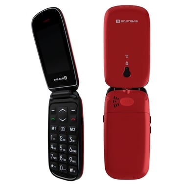 Evelatus Wave Button Flip Téléphone portable avec double SIM et LCD SOS Fonction d'appel senior Marron Rouge