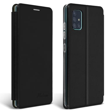 Étui pour Samsung Galaxy A71 Simili-Cuir Texturé Clapet Porte-carte Support Vidéo Noir