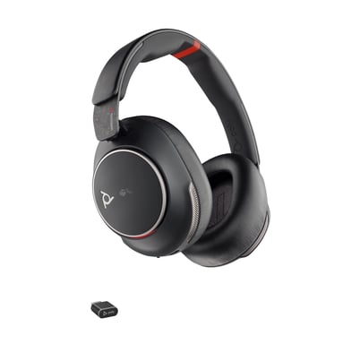 Poly Auriculares Voyager Surround 85 UC USB-C con certificación Microsoft Teams + adaptador USB-C/A + base de carga