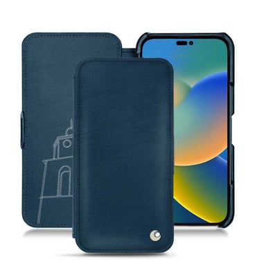 Housse cuir Apple iPhone 14 -  - Blu mediterran ( Pantone #0E3043 ) - Cuir lisse premium