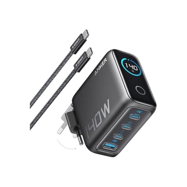 Chargeur secteur ANKER GaN 140 W 4 appareils Affichage numérique Noir
