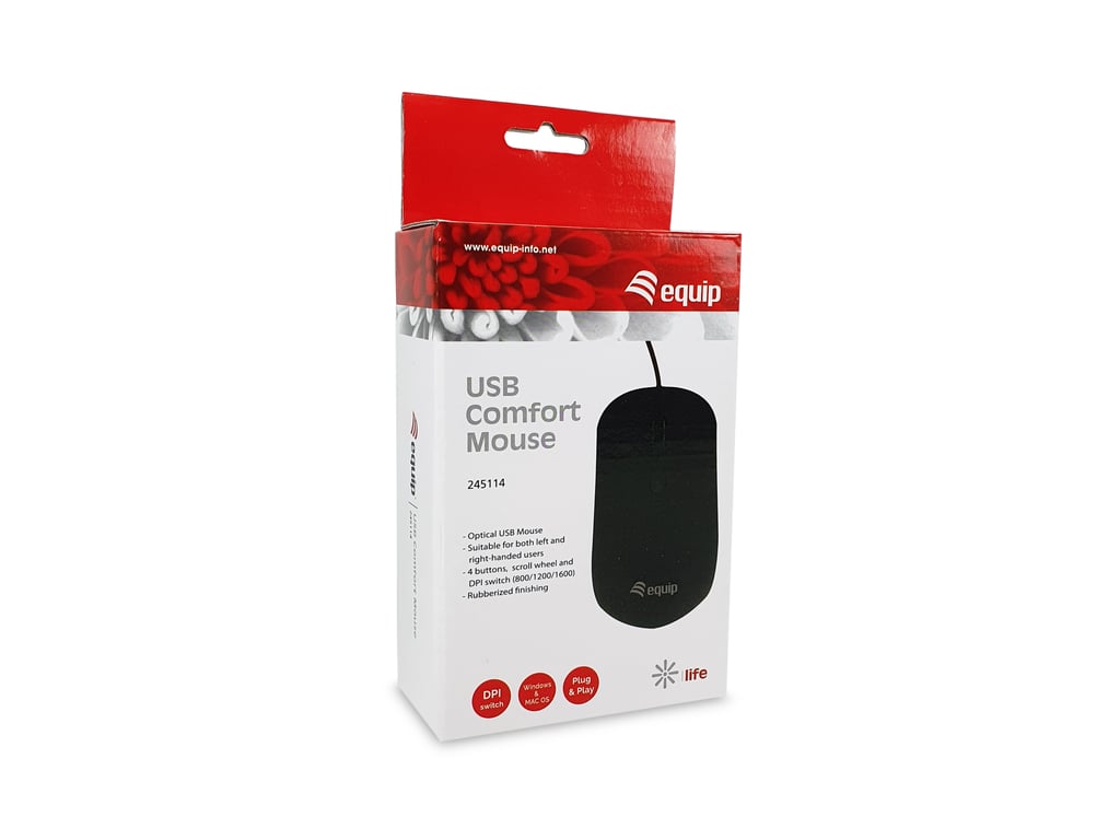 Equip 245114 souris Bureau Ambidextre USB Type-A Optique 1600 DPI - Neuf
