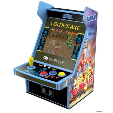 Consola micro arcade portátil My Arcade Pro Golden Axe SEGA pantalla color altavoces integrados botones arcade joystick multicolor oro