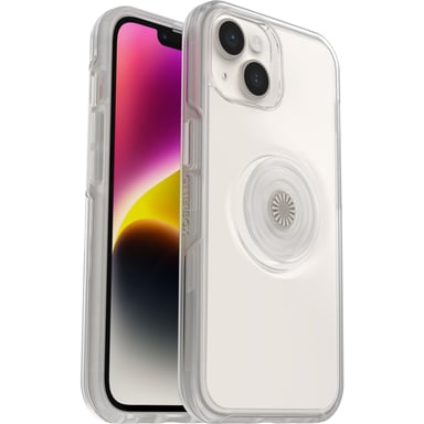 Funda Otter + Pop para iPhone 14 Plus, anti caídas, protección con PopSockets PopGrip, resiste 3 veces más caídas que el estándar militar, antimicrobiana - Transparente