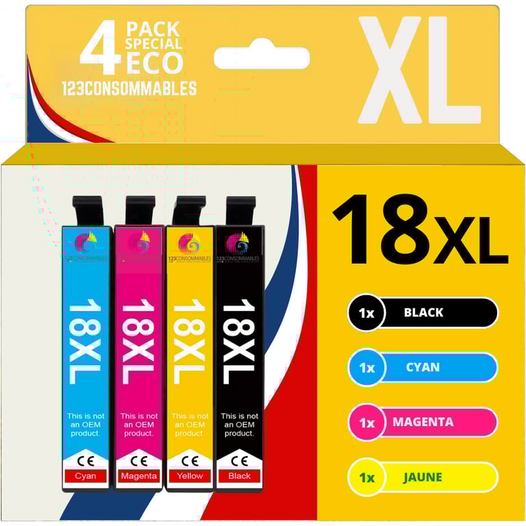 123CONSOMMABLES T18XL Cartouches d'encre Compatible avec Epson 18XL pour Imprimante Expression Home XP100 XP102 XP200 XP202 XP205 Pack 12 Neuf - vue 2