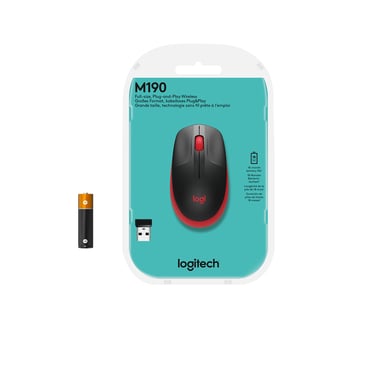 Ratón inalámbrico - Logitech - M190 - ergonómico - Rojo