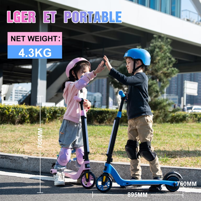 RCB Trottinette électrique Enfant - Vitesse 8 km/h - Réglable en Hauteur - Poignées Confortables - Parfaite pour âge 4-8 ans Bleu