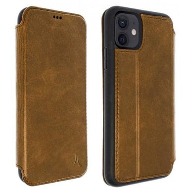 Funda iPhone 12 Mini de Piel Cartera F. Soporte Rígida Akashi – Marrón