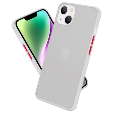 Coque pour Apple iPhone 14 PLUS en Transparent Givré - Touches Rouges Housse de protection Étui hybride avec intérieur en silicone TPU et dos en plastique mat