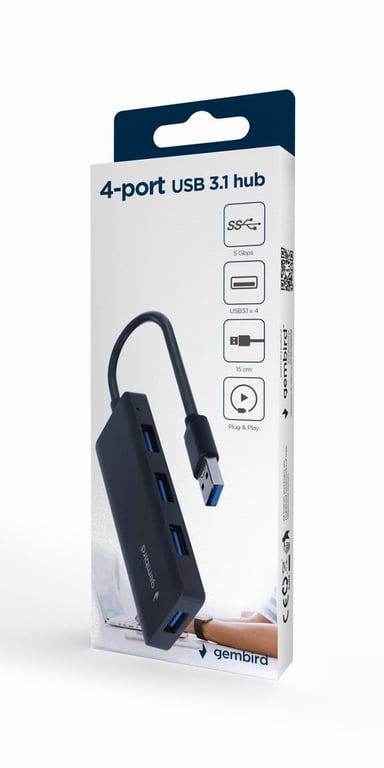 Gembird UHB-U3P4-03 station d'accueil Avec fil USB 3.2 Gen 1 (3.1 Gen 1) Type-A Noir - Neuf