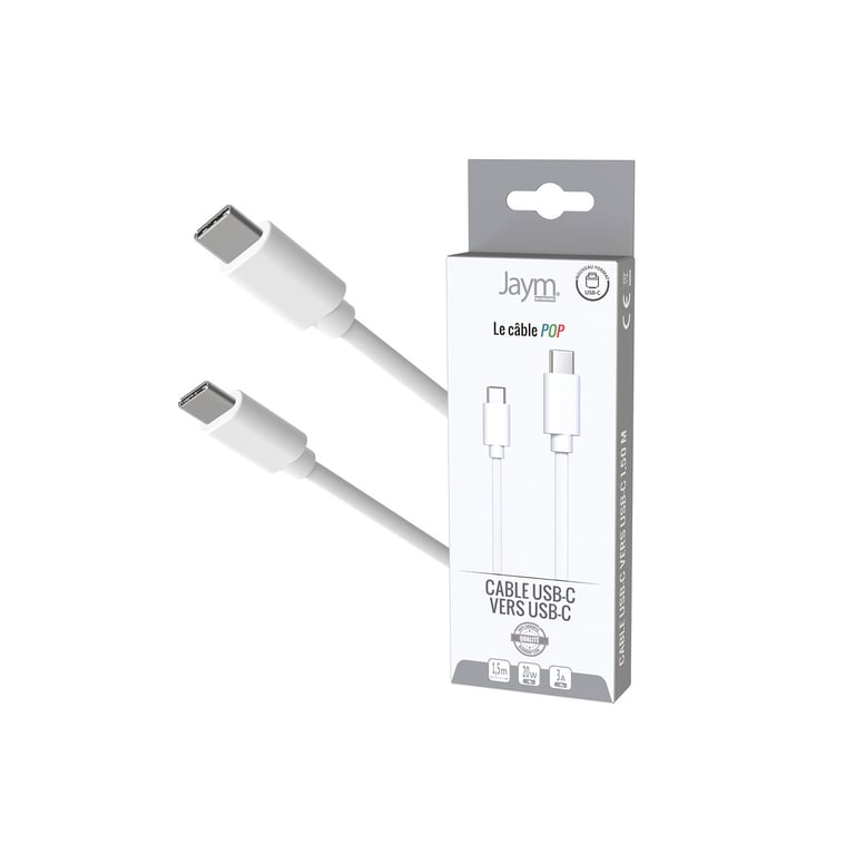 Câble iPhone / Galaxy / Google USB C vers USB C PD 1 5 mètres Jaym Neuf