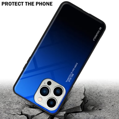 Coque pour Apple iPhone 14 PRO MAX en BLEU - NOIR Housse de protection Étui bicolore en silicone TPU et dos en verre trempé