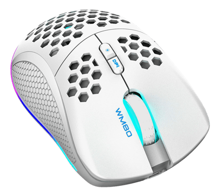 DELTACO GAMING - WHITE LINE WM80 - Mouse ottico da gioco senza fili 4800 DPI, 1000 Hz, ultra leggero, RGB, 7 pulsanti