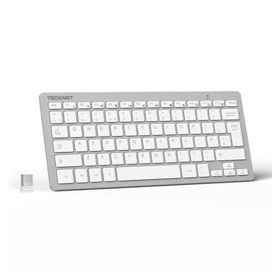 TECKNET X315 Teclado Inalámbrico Ergonómico - 2.4GHz - 78 Teclas  -Silencioso  - Plateado