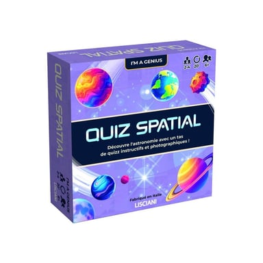 Jeu de société éducatif spatial I'm Genius Quiz LISCIANI GIOCHI Âge 4+ 2 à 4 joueurs avec roue d'orientation et cartes Rouge/bleu/vert