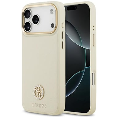 Custodia Guess Grained Strass Logo MagSafep per iPhone 17 Pro Max beige