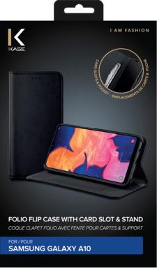 Folio a conchiglia con slot per schede e supporto per Samsung Galaxy A10 2019, nero