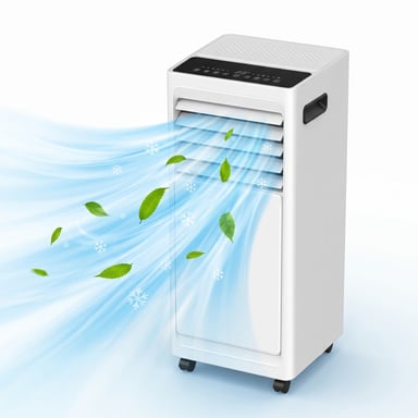 Aire acondicionado portátil 9000 BTU, 3 en 1, mando a distancia, temporizador 24 h, kit de ventana, 57 dB, blanco