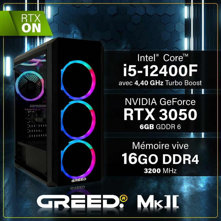 Greed Ordinateur de bureau MK2 Lite i5-10400F 16 Go 512 Go SSD RTX 3050 Windows 11 Pro Noir - vue 3