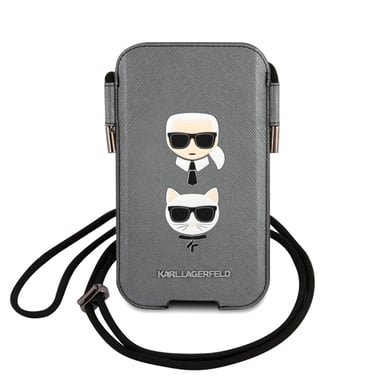 Karl Lagerfeld Funda para smartphone 6.1'' con cordón diseño Saffiano Karl et Choupette Gris