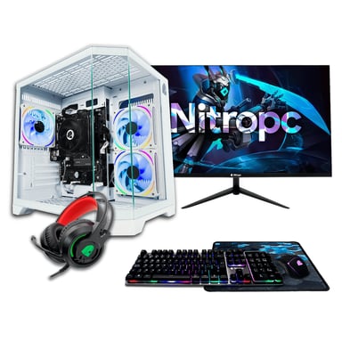 PC Gaming completo Nitropc Pack Bronze - AMD Ryzen 5 PRO 4650G, AMD Vega 7, RAM 16GB, M.2 1TB, Windows 11, WiFi, Blanco - Monitor 24'' FullHD + accesorios