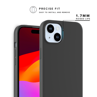 Coque antichoc en gel de silicone doux pour Apple iPhone 15 Plus, Noir satin