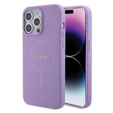 Custodia Guess per iPhone 15 Pro Max 6,7'' viola Custodia rigida Saffiano MagSafe