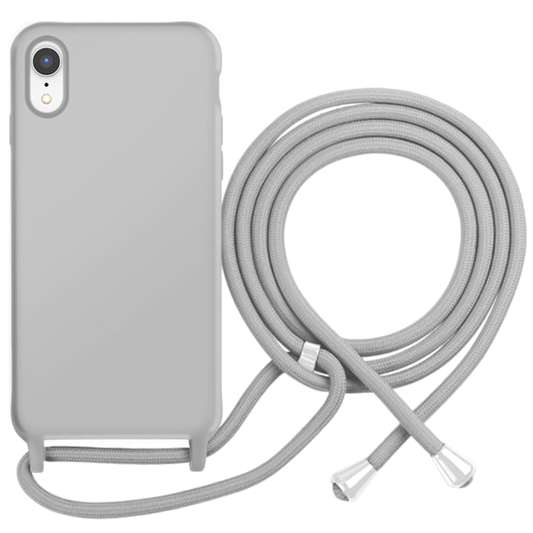 Coque pour iPhone XR en TPU Premium Color Lace avec Cordon Tour de Cou Gris