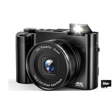 Caméra numérique 4K avec deux objectifs, carte mémoire de 32 Go (DC218)