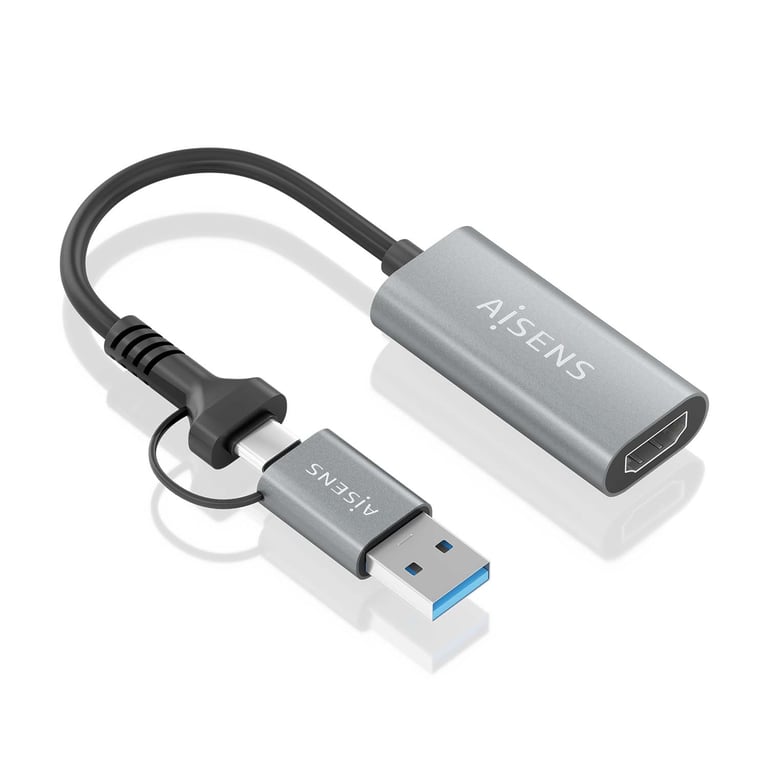 Convertisseur USB A+USB C vers HDMI Aisens Aluminium @60HZ USB A/ +USB C/ HDMIH 15cm Neuf