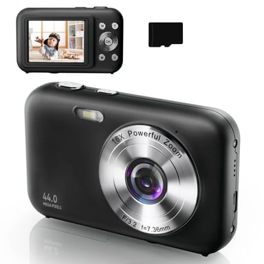 Appareil photo numérique 1080P 44MP avec zoom 16x, écran 2,4 pouces, carte 32 Go Black