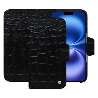Étui portefeuille cuir Apple iPhone 16 -  - Noir - Cuir Abaca