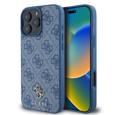 Custodia MagSafe con logo in metallo Guess 4G per Apple iPhone 16 Pro - Blu